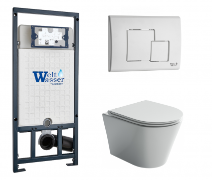 Комплект 3 в 1 инсталляция WeltWasser WW Marberg 507 + Подвесной унитаз Ceramica Nova Forma CN3011 с кнопкой белой SE