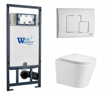 Комплект 3 в 1 инсталляция WeltWasser WW Marberg 507 + Подвесной унитаз WeltWasser Salzbach 043 GL-WT с кнопкой белой SE