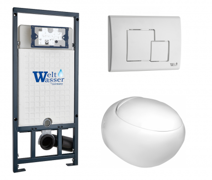 Комплект 3 в 1 инсталляция WeltWasser WW Marberg 507 + Подвесной унитаз WeltWasser Jeckenbach с кнопкой белой SE
