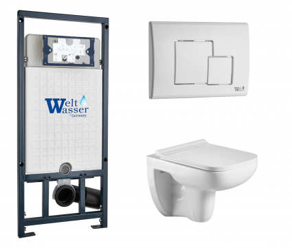 Комплект 3 в 1 инсталляция WeltWasser WW Marberg 507 + Подвесной унитаз WeltWasser Kehlbach 004 GL-WT с кнопкой белой SE