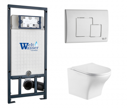 Комплект 3 в 1 инсталляция WeltWasser WW Marberg 507 + Подвесной унитаз WeltWasser Odenbach 004 GL-WT с кнопкой белой SE