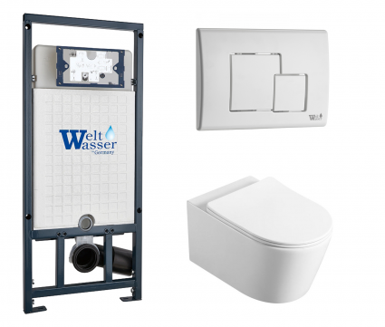 Комплект 3 в 1 инсталляция WeltWasser WW Marberg 507 + Унитаз Vincea Cute VT1-24 подвесной с кнопкой белой SE