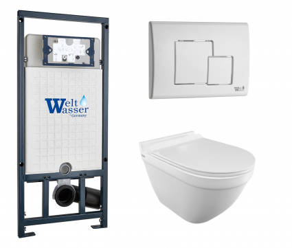 Комплект 3 в 1 инсталляция WeltWasser WW Marberg 507 + Унитаз подвесной Iddis Cloud CLORDSEi25 с кнопкой белой SE