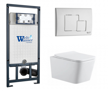 Комплект 3 в 1 инсталляция WeltWasser WW Marberg 507 + Подвесной унитаз SinteSi BALTI с кнопкой белой SE