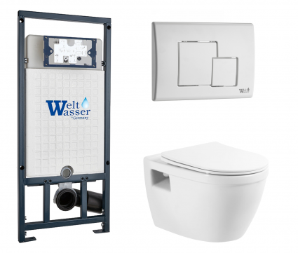 Комплект 3 в 1 инсталляция WeltWasser WW Marberg 507 + Унитаз подвесной BelBagno Loto BB070CHR/SC с кнопкой белой SE