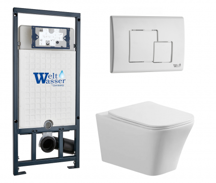 Комплект 3 в 1 инсталляция WeltWasser WW Marberg 507 + Унитаз подвесной Vincea Cool VT1-210 с кнопкой белой SE