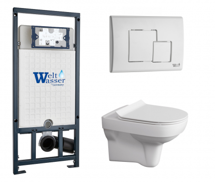 Комплект 3 в 1 инсталляция WeltWasser WW Marberg 507 + Унитаз подвесной Cersanit City New clean on с кнопкой белой SE