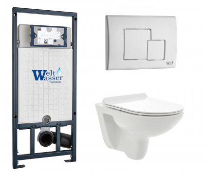 Комплект 3 в 1 инсталляция WeltWasser WW Marberg 507 + Унитаз подвесной AQUAme AQM2008 с кнопкой белой SE