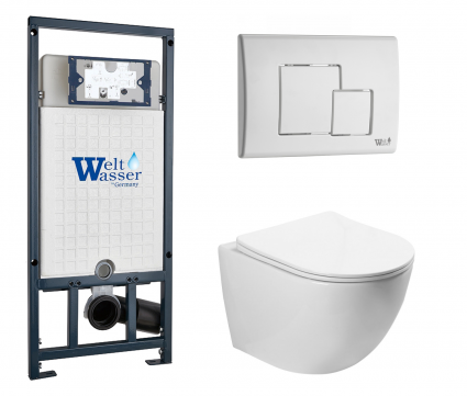 Комплект 3 в 1 инсталляция WeltWasser WW Marberg 507 + Унитаз подвесной SantiLine SL-5005 с кнопкой белой SE