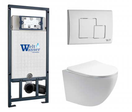 Комплект 3 в 1 инсталляция WeltWasser WW Marberg 507 + Унитаз подвесной Акватек Европа AQ1900-00 с кнопкой белой SE
