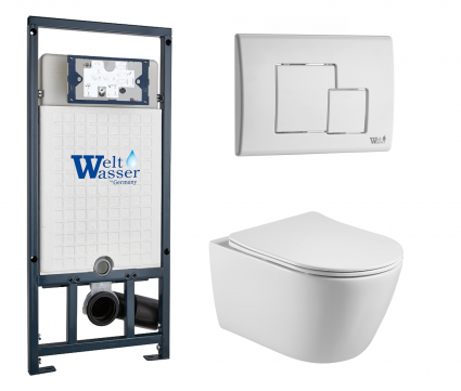 Комплект 3 в 1 инсталляция WeltWasser WW Marberg 507 + Унитаз подвесной Акватек Вега AQ1905-00 с кнопкой белой SE