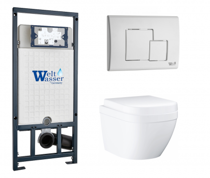 Комплект 3 в 1 инсталляция WeltWasser WW Marberg 507 + Унитаз подвесной Grohe Euro Ceramic 39206000 с кнопкой белой SE