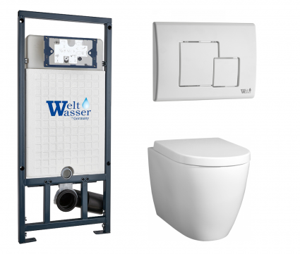 Комплект 3 в 1 инсталляция WeltWasser WW Marberg 507 + Унитаз подвесной BelBagno Marino с кнопкой белой SE