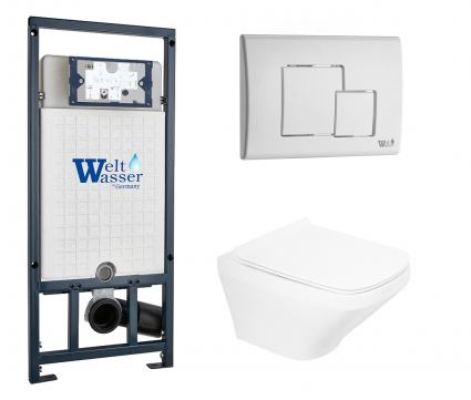 Комплект 3 в 1 инсталляция WeltWasser WW Marberg 507 + Унитаз подвесной BelBagno Sela BB3201CHR с кнопкой белой SE