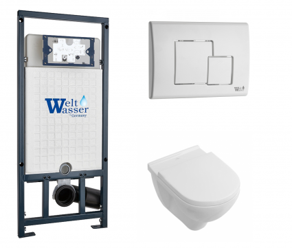 Комплект 3 в 1 инсталляция WeltWasser WW Marberg 507 + Унитаз подвесной Villeroy & Boch O Novo Directflush с кнопкой белой SE