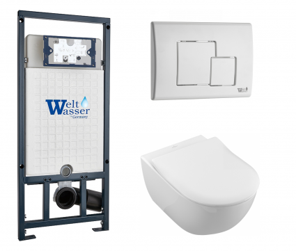 Комплект 3 в 1 инсталляция WeltWasser WW Marberg 507 + Унитаз подвесной Villeroy & Boch Subway 2.0 5614R201 с кнопкой белой SE
