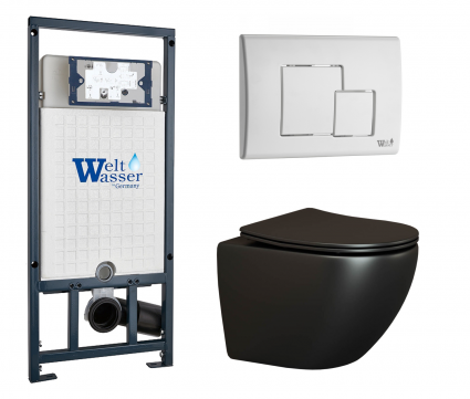 Комплект 3 в 1 инсталляция WeltWasser WW Marberg 507 + Унитаз подвесной Ceramica Nova Metropol CN4002MB черный с кнопкой белой SE