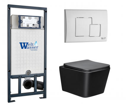 Комплект 3 в 1 инсталляция WeltWasser WW Marberg 507 + Унитаз подвесной Vincea Q-Line VT1-12MB черный с кнопкой белой SE