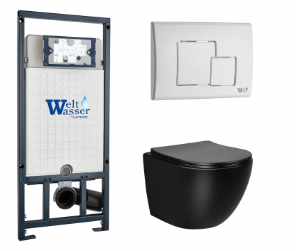Комплект 3 в 1 инсталляция WeltWasser WW Marberg 507 + Унитаз подвесной Vincea Globo VT1-14MB черный с кнопкой белой SE
