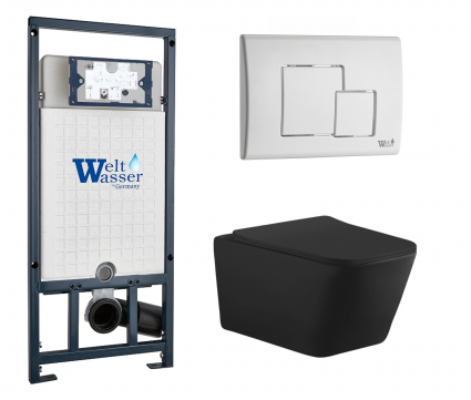 Комплект 3 в 1 инсталляция WeltWasser WW Marberg 507 + Унитаз подвесной Aquanet Tavr-W BW 287011 черный с кнопкой белой SE