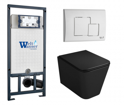Комплект 3 в 1 инсталляция WeltWasser WW Marberg 507 + Унитаз подвесной Owl 1975 Ruta-H OWLT190404 черный с кнопкой белой SE