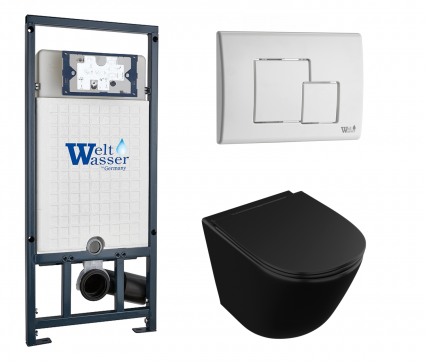 Комплект 3 в 1 инсталляция WeltWasser WW Marberg 507 + Унитаз подвесной Owl 1975 Vind Cirkel-H Matt Black OWLT190305 черный с кнопкой белой SE