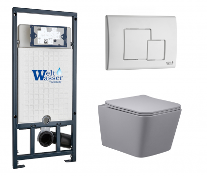 Комплект 3 в 1 инсталляция WeltWasser WW Marberg 507 + Унитаз подвесной Vincea Q-Line VT1-12MG серый с кнопкой белой SE