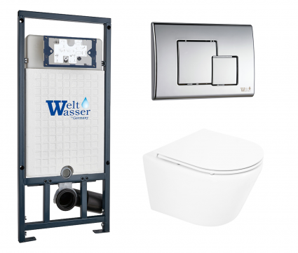 Комплект 3 в 1 инсталляция WeltWasser WW Marberg 507 + Подвесной унитаз BelBagno Tre BB8001CHR/SC с кнопкой хром SE