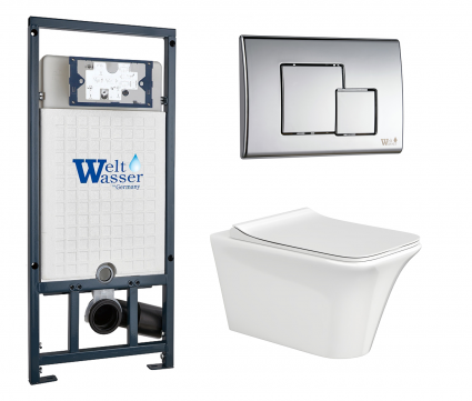 Комплект 3 в 1 инсталляция WeltWasser WW Marberg 507 + Подвесной унитаз CeruttiSpa Nivolet Aria 9034 с кнопкой хром SE