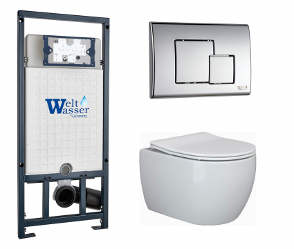 Комплект 3 в 1 инсталляция WeltWasser WW Marberg 507 + Подвесной унитаз Ceramica Nova Play CN3001 с кнопкой хром SE