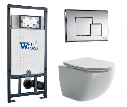 Комплект 3 в 1 инсталляция WeltWasser WW Marberg 507 + Подвесной унитаз Ceramica Nova Forma CN3009 с кнопкой хром SE