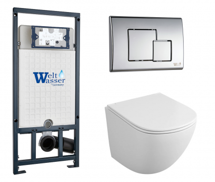 Комплект 3 в 1 инсталляция WeltWasser WW Marberg 507 + Подвесной унитаз Owl 1975 Cirkel-H OWLT190302 с кнопкой хром SE