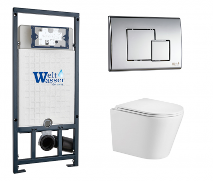 Комплект 3 в 1 инсталляция WeltWasser WW Marberg 507 + Подвесной унитаз WeltWasser Salzbach 043 GL-WT с кнопкой хром SE