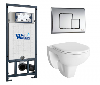 Комплект 3 в 1 инсталляция WeltWasser WW Marberg 507 + Унитаз подвесной Berges Wasserhaus Gamma 081105 с кнопкой хром SE