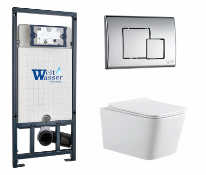 Комплект 3 в 1 инсталляция WeltWasser WW Marberg 507 + Подвесной унитаз SinteSi BALTI с кнопкой хром SE
