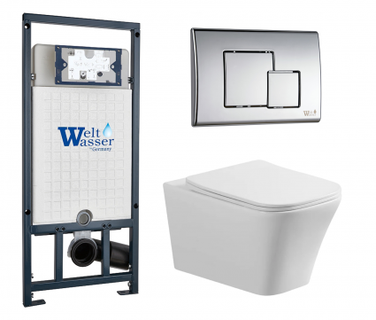 Комплект 3 в 1 инсталляция WeltWasser WW Marberg 507 + Унитаз подвесной Vincea Cool VT1-210 с кнопкой хром SE
