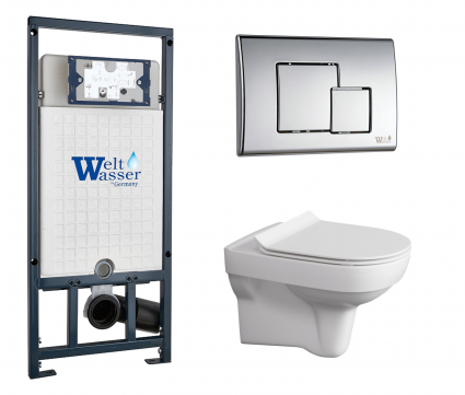 Комплект 3 в 1 инсталляция WeltWasser WW Marberg 507 + Унитаз подвесной Cersanit City New clean on с кнопкой хром SE