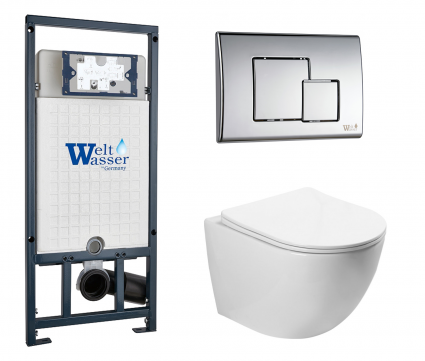 Комплект 3 в 1 инсталляция WeltWasser WW Marberg 507 + Унитаз подвесной SantiLine SL-5005 с кнопкой хром SE