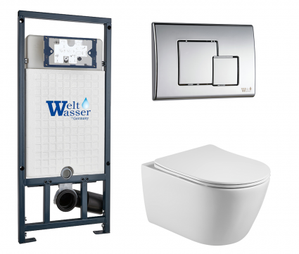 Комплект 3 в 1 инсталляция WeltWasser WW Marberg 507 + Унитаз подвесной Акватек Вега AQ1905-00 с кнопкой хром SE