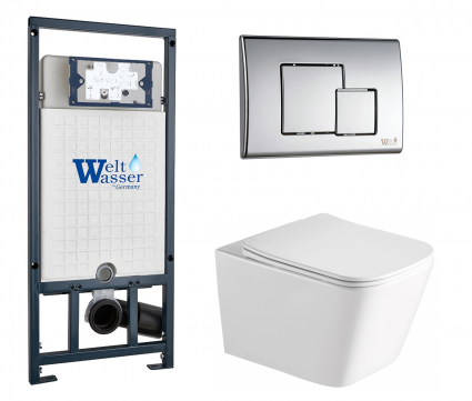 Комплект 3 в 1 инсталляция WeltWasser WW Marberg 507 + Унитаз подвесной SantiLine SL-5007 с кнопкой хром SE