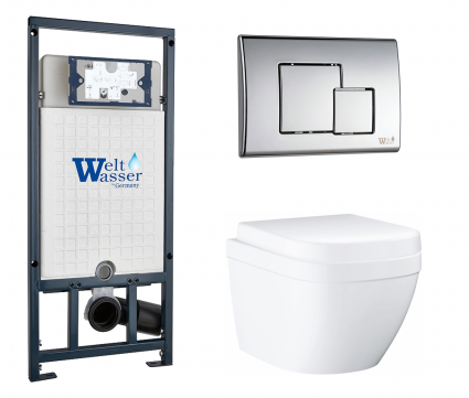 Комплект 3 в 1 инсталляция WeltWasser WW Marberg 507 + Унитаз подвесной Grohe Euro Ceramic 39206000 с кнопкой хром SE