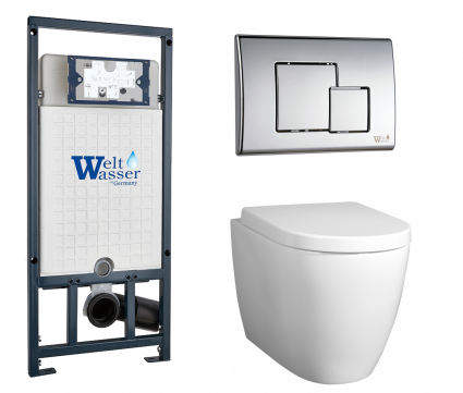 Комплект 3 в 1 инсталляция WeltWasser WW Marberg 507 + Унитаз подвесной BelBagno Marino с кнопкой хром SE