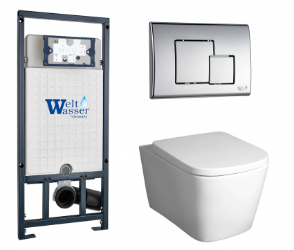 Комплект 3 в 1 инсталляция WeltWasser WW Marberg 507 + Унитаз подвесной BelBagno Albano BB120CHR с кнопкой хром SE
