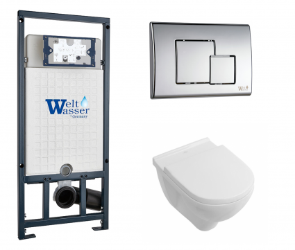 Комплект 3 в 1 инсталляция WeltWasser WW Marberg 507 + Унитаз подвесной Villeroy & Boch O Novo Directflush с кнопкой хром SE
