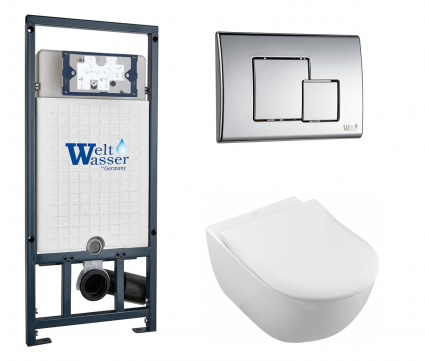 Комплект 3 в 1 инсталляция WeltWasser WW Marberg 507 + Унитаз подвесной Villeroy & Boch Subway 2.0 5614R201 с кнопкой хром SE