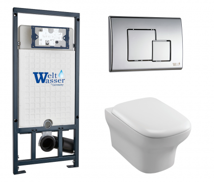 Комплект 3 в 1 инсталляция WeltWasser WW Marberg 507 + Унитаз подвесной Jacob Delafon Vox EDM102-00 с кнопкой хром SE