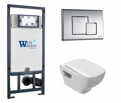 Комплект 3 в 1 инсталляция WeltWasser WW Marberg 507 + Унитаз подвесной Jacob Delafon Struktura EDE102-00 с кнопкой хром SE