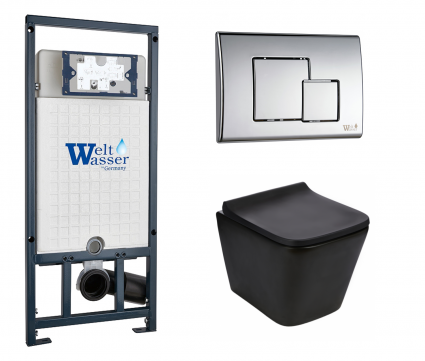 Комплект 3 в 1 инсталляция WeltWasser WW Marberg 507 + Подвесной унитаз WeltWasser Gelbach 043 MT-BL черный с кнопкой хром SE