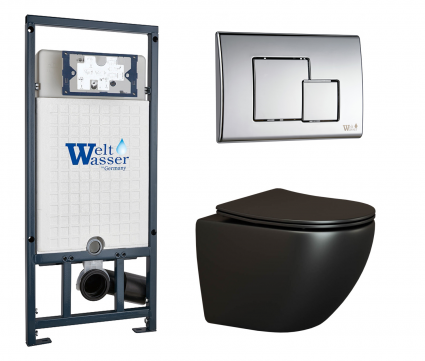 Комплект 3 в 1 инсталляция WeltWasser WW Marberg 507 + Унитаз подвесной Ceramica Nova Metropol CN4002MB черный с кнопкой хром SE