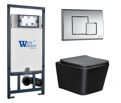Комплект 3 в 1 инсталляция WeltWasser WW Marberg 507 + Унитаз подвесной Vincea Q-Line VT1-12MB черный с кнопкой хром SE